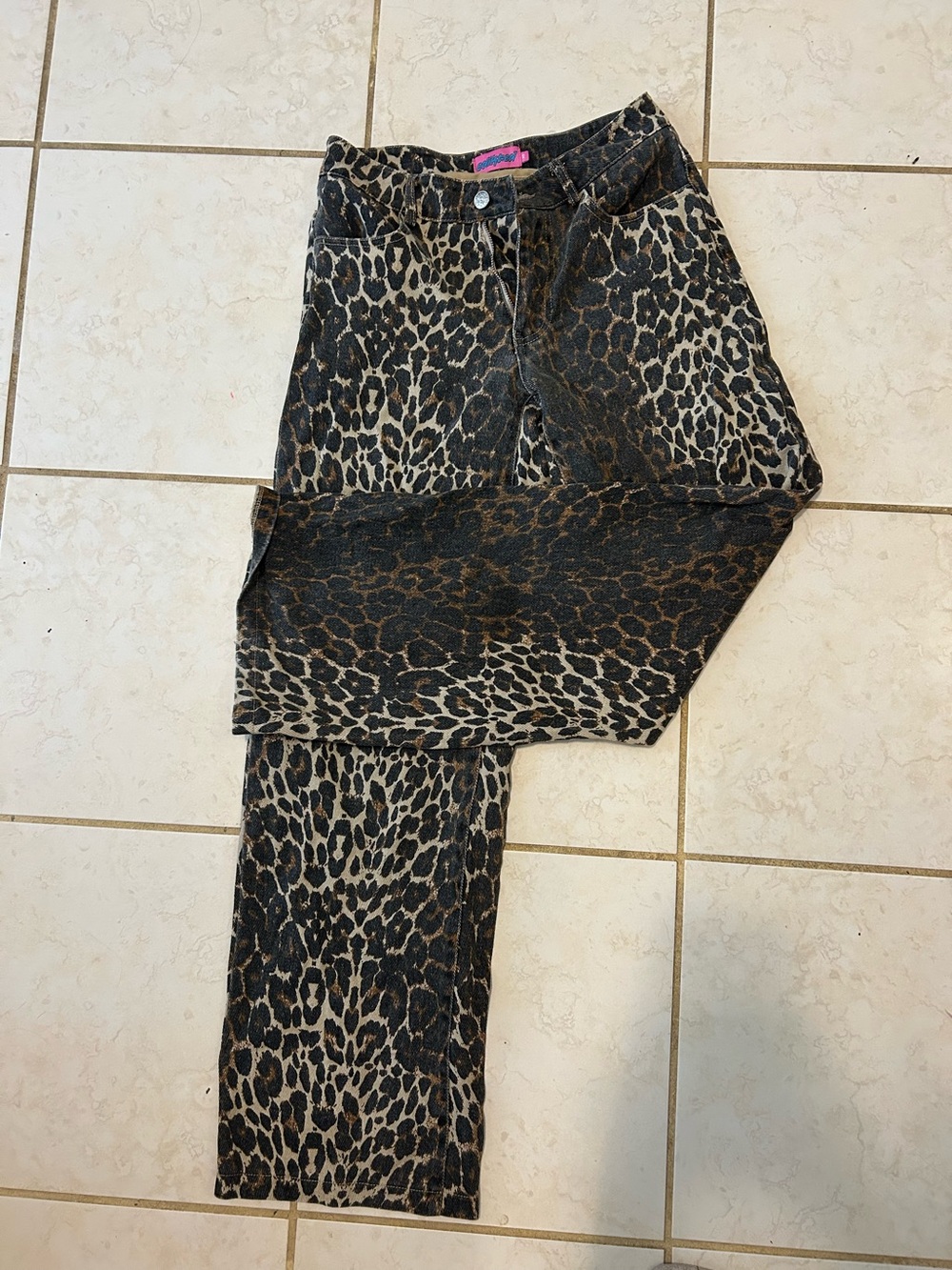 Edikted Leopard Print Wide Leg Jeans - Black & Brown